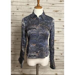 Lafayette 148 New York navy/multicolored long sleeve silk button-up shirt Size 4